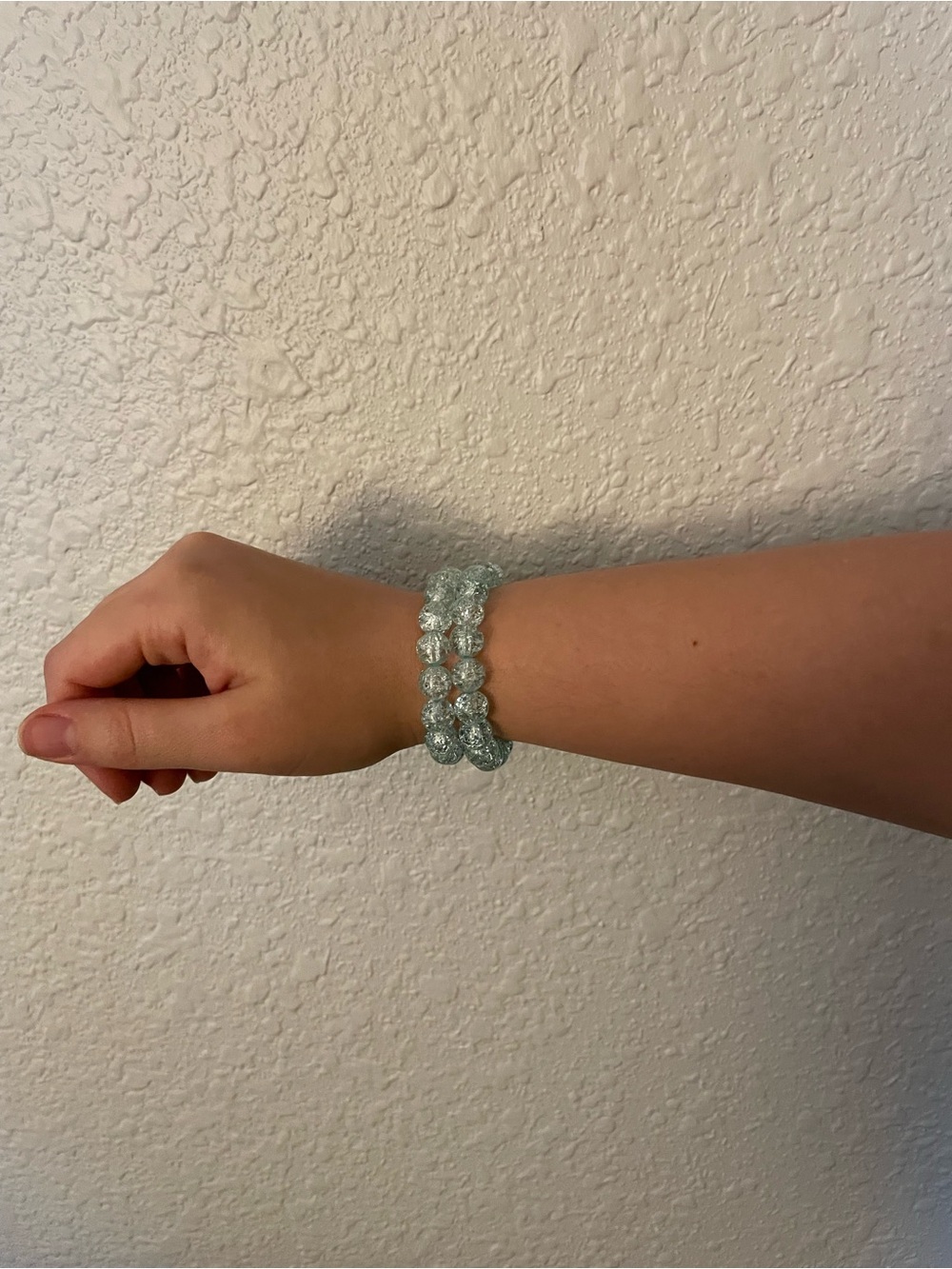 Handmade Crackle Glass Stretch Bracelet | Light Aqua